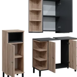 Vicco Badmöbel-Set Sonoma Aquis, bestehend aus Bad Spiegelschrank, Waschbeckenunterschrank, Midischrank - Offene und geschlossene Fächer für flexible Aufbewahrung
