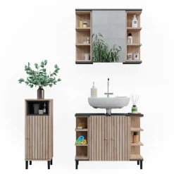 Vicco Badmöbel-Set Sonoma Aquis, bestehend aus Bad Spiegelschrank, Waschbeckenunterschrank, Midischrank - Offene und geschlossene Fächer für flexible Aufbewahrung