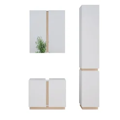 Vicco Badmöbel-Set Weiß Gloria, bestehend aus Bad Spiegelschrank, Waschbeckenunterschrank, Hochschrank - Unterschrank- und Hängeschrank-Kombination