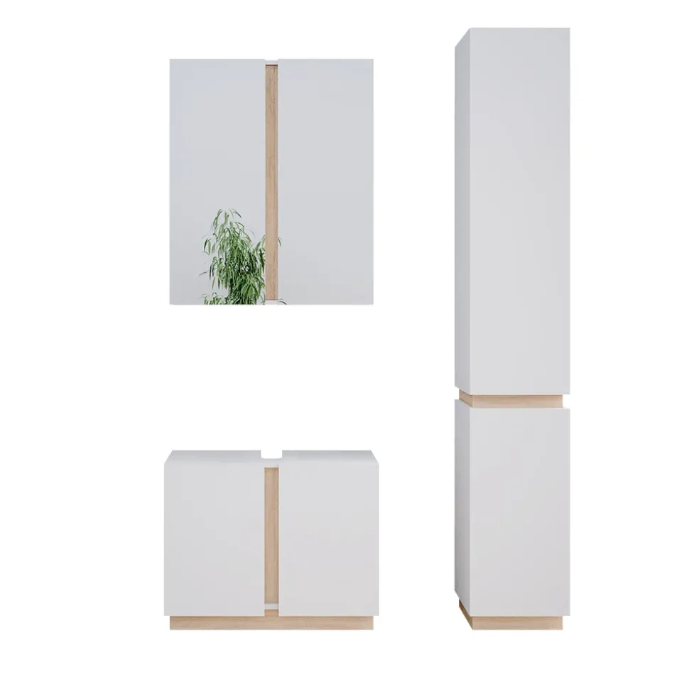 Vicco Badmöbel-Set Weiß Gloria, bestehend aus Bad Spiegelschrank, Waschbeckenunterschrank, Hochschrank - Unterschrank- und Hängeschrank-Kombination