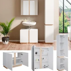 Vicco Badmöbel-Set Weiß Gloria, bestehend aus Bad Spiegelschrank, Waschbeckenunterschrank, Hochschrank - Unterschrank- und Hängeschrank-Kombination
