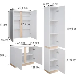 Vicco Badmöbel-Set Weiß Gloria, bestehend aus Bad Spiegelschrank, Waschbeckenunterschrank, Hochschrank - Unterschrank- und Hängeschrank-Kombination