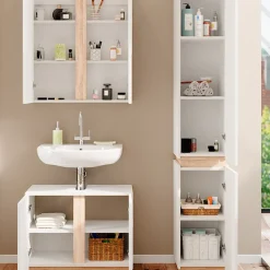 Vicco Badmöbel-Set Weiß Gloria, bestehend aus Bad Spiegelschrank, Waschbeckenunterschrank, Hochschrank - Unterschrank- und Hängeschrank-Kombination