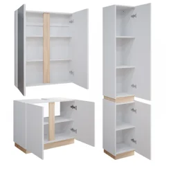 Vicco Badmöbel-Set Weiß Gloria, bestehend aus Bad Spiegelschrank, Waschbeckenunterschrank, Hochschrank - Unterschrank- und Hängeschrank-Kombination