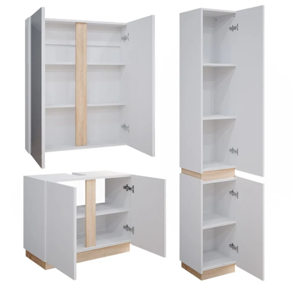 Vicco Badmöbel-Set Weiß Gloria, bestehend aus Bad Spiegelschrank, Waschbeckenunterschrank, Hochschrank - Unterschrank- und Hängeschrank-Kombination