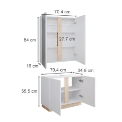 Vicco Badmöbel-Set Weiß Gloria, bestehend aus Badezimmerspiegel, Waschbeckenunterschrank - Unterschrank- und Hängeschrank-Kombination