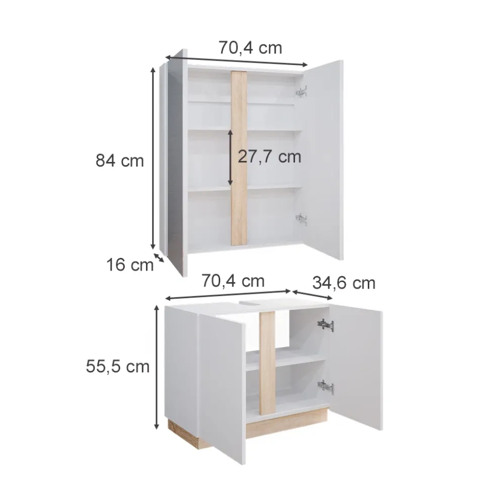 Vicco Badmöbel-Set Weiß Gloria, bestehend aus Badezimmerspiegel, Waschbeckenunterschrank - Unterschrank- und Hängeschrank-Kombination