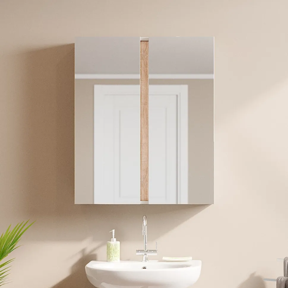 Vicco Badmöbel-Set Weiß Gloria, bestehend aus Badezimmerspiegel, Waschbeckenunterschrank - Unterschrank- und Hängeschrank-Kombination