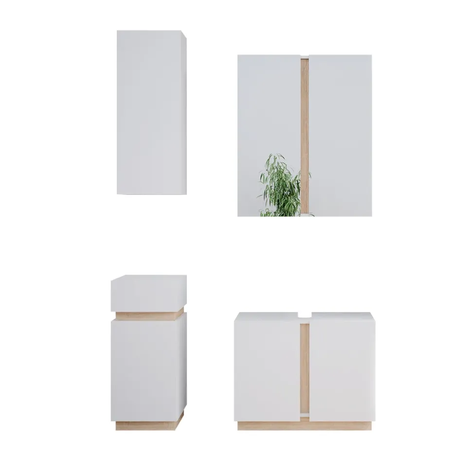 Vicco Badmöbel-Set Weiß Gloria, bestehend aus Bad Spiegelschrank, Waschbeckenunterschrank, Midischrank, Hängeschrank - Unterschrank- und Hängeschrank-Kombination