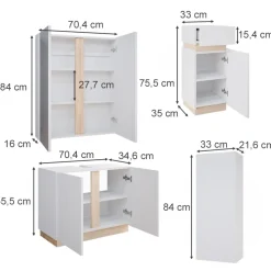 Vicco Badmöbel-Set Weiß Gloria, bestehend aus Bad Spiegelschrank, Waschbeckenunterschrank, Midischrank, Hängeschrank - Unterschrank- und Hängeschrank-Kombination