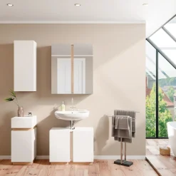 Vicco Badmöbel-Set Weiß Gloria, bestehend aus Bad Spiegelschrank, Waschbeckenunterschrank, Midischrank, Hängeschrank - Unterschrank- und Hängeschrank-Kombination