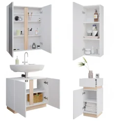 Vicco Badmöbel-Set Weiß Gloria, bestehend aus Bad Spiegelschrank, Waschbeckenunterschrank, Midischrank, Hängeschrank - Unterschrank- und Hängeschrank-Kombination