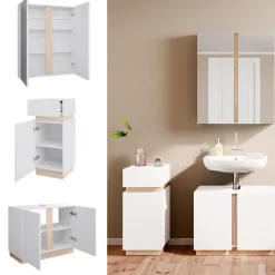 Vicco Badmöbel-Set Weiß Gloria, bestehend aus Bad Spiegelschrank, Waschbeckenunterschrank, Midischrank - Unterschrank- und Hängeschrank-Kombination