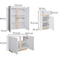 Vicco Badmöbel-Set Weiß Gloria, bestehend aus Bad Spiegelschrank, Waschbeckenunterschrank, Midischrank - Unterschrank- und Hängeschrank-Kombination