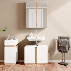 Vicco Badmöbel-Set Weiß Gloria, bestehend aus Bad Spiegelschrank, Waschbeckenunterschrank, Midischrank - Unterschrank- und Hängeschrank-Kombination