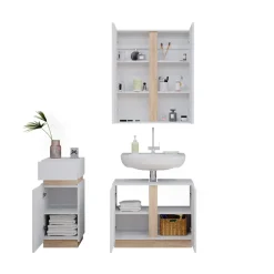 Vicco Badmöbel-Set Weiß Gloria, bestehend aus Bad Spiegelschrank, Waschbeckenunterschrank, Midischrank - Unterschrank- und Hängeschrank-Kombination