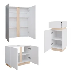 Vicco Badmöbel-Set Weiß Gloria, bestehend aus Bad Spiegelschrank, Waschbeckenunterschrank, Midischrank - Unterschrank- und Hängeschrank-Kombination