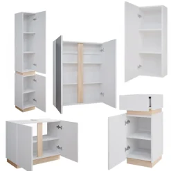 Vicco Badmöbel-Set Weiß Gloria, bestehend aus Bad Spiegelschrank, Midischrank, Hängeschrank, Waschbeckenunterschrank, Hochschrank - Unterschrank- und Hängeschrank-Kombination