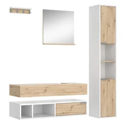 Vicco Badmöbel-Set Weiß Henri, bestehend aus Bad Spiegelschrank, Unterschrank, Regal, Waschbeckenunterschrank, Hochschrank - Mehr Stauraum ohne Bodenfläche zu nutzen