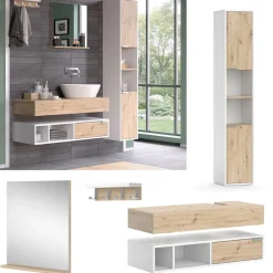 Vicco Badmöbel-Set Weiß Henri, bestehend aus Bad Spiegelschrank, Unterschrank, Regal, Waschbeckenunterschrank, Hochschrank - Mehr Stauraum ohne Bodenfläche zu nutzen