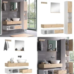 Vicco Badmöbel-Set Weiß Henri, bestehend aus Bad Spiegelschrank, Unterschrank, Regal, Waschbeckenunterschrank, Hochschrank - Mehr Stauraum ohne Bodenfläche zu nutzen