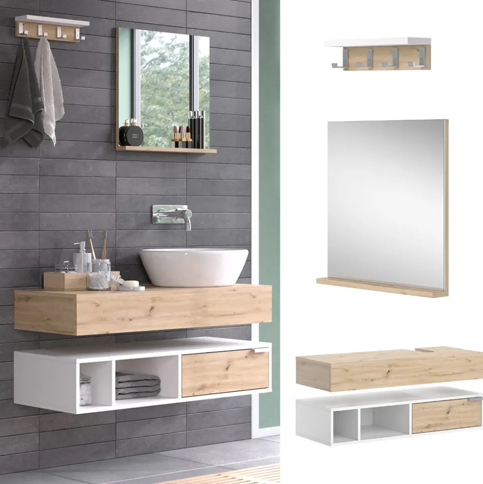 Vicco Badmöbel-Set Weiß Henri, bestehend aus Bad Spiegelschrank, Waschbeckenunterschrank, Midischrank - Mehr Stauraum ohne Bodenfläche zu nutzen