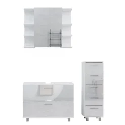 Vicco Badmöbel-Set Weiß Hochglanz Ilias, bestehend aus Bad Spiegelschrank, Waschbeckenunterschrank, Midischrank - mit Fächern für flexible Aufbewahrung