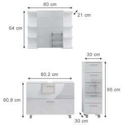Vicco Badmöbel-Set Weiß Hochglanz Ilias, bestehend aus Bad Spiegelschrank, Waschbeckenunterschrank, Midischrank - mit Fächern für flexible Aufbewahrung
