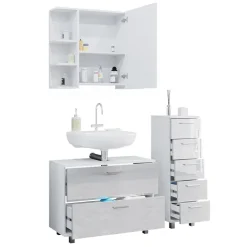 Vicco Badmöbel-Set Weiß Hochglanz Ilias, bestehend aus Bad Spiegelschrank, Waschbeckenunterschrank, Midischrank - mit Fächern für flexible Aufbewahrung