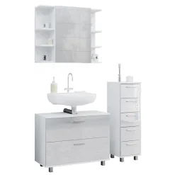 Vicco Badmöbel-Set Weiß Hochglanz Ilias, bestehend aus Bad Spiegelschrank, Waschbeckenunterschrank, Midischrank - mit Fächern für flexible Aufbewahrung