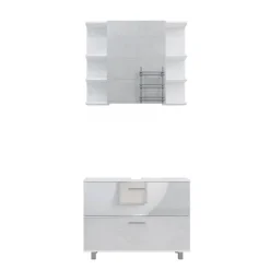Vicco Badmöbel-Set Weiß Hochglanz Ilias, bestehend aus Badspiegelschrank, Waschbeckenunterschrank - mit Fächern für flexible Aufbewahrung