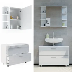 Vicco Badmöbel-Set Weiß Hochglanz Ilias, bestehend aus Badspiegelschrank, Waschbeckenunterschrank - mit Fächern für flexible Aufbewahrung