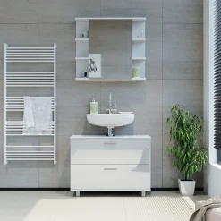 Vicco Badmöbel-Set Weiß Hochglanz Ilias, bestehend aus Badspiegelschrank, Waschbeckenunterschrank - mit Fächern für flexible Aufbewahrung