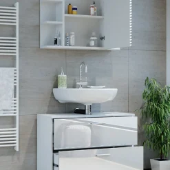 Vicco Badmöbel-Set Weiß Hochglanz Ilias, bestehend aus Badspiegelschrank, Waschbeckenunterschrank - mit Fächern für flexible Aufbewahrung