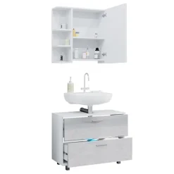 Vicco Badmöbel-Set Weiß Hochglanz Ilias, bestehend aus Badspiegelschrank, Waschbeckenunterschrank - mit Fächern für flexible Aufbewahrung