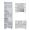 Vicco Badmöbel-Set Weiß Hochglanz Ilias, bestehend aus Bad Spiegelschrank, Waschbeckenunterschrank, Hochschrank - Offene und geschlossene Fächer für flexible Aufbewahrung