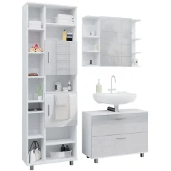 Vicco Badmöbel-Set Weiß Hochglanz Ilias, bestehend aus Bad Spiegelschrank, Waschbeckenunterschrank, Hochschrank - Offene und geschlossene Fächer für flexible Aufbewahrung