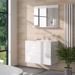 Vicco Badmöbel-Set Weiß Izan, bestehend aus Waschbeckenunterschrank, Spiegelschrank, Waschbecken - Mehr Stauraum ohne Bodenfläche zu nutzen