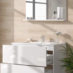 Vicco Badmöbel-Set Weiß Izan, bestehend aus Waschbeckenunterschrank, Spiegelschrank, Waschbecken - Mehr Stauraum ohne Bodenfläche zu nutzen