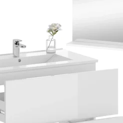 Vicco Badmöbel-Set Weiß Izan, bestehend aus Waschbeckenunterschrank, Spiegelschrank, Waschbecken - Mehr Stauraum ohne Bodenfläche zu nutzen