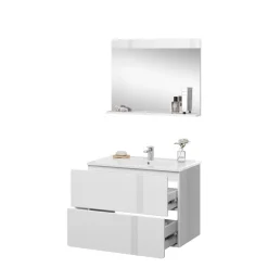 Vicco Badmöbel-Set Weiß Izan, bestehend aus Waschbeckenunterschrank, Spiegelschrank, Waschbecken - Mehr Stauraum ohne Bodenfläche zu nutzen