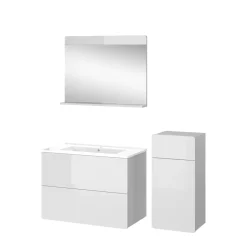 Vicco Badmöbel-Set Weiß Izan, bestehend aus Waschbecken, Waschtischunterschrank, Spiegelschrank, Hängeschrank - Mehr Stauraum ohne Bodenfläche zu nutzen