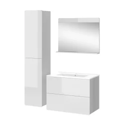 Vicco Badmöbel-Set Weiß Izan, bestehend aus Waschbecken, Waschtischunterschrank, Spiegelschrank, Hängeschrank - Mehr Stauraum ohne Bodenfläche zu nutzen