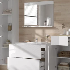 Vicco Badmöbel-Set Weiß Izan, bestehend aus Waschbeckenunterschrank, Waschbecken, Hängeschrank, Hochschrank, Midischrank - Mehr Stauraum ohne Bodenfläche zu nutzen