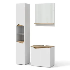 Vicco Badmöbel-Set Weiß Marelle, bestehend aus Bad Spiegelschrank, Waschbeckenunterschrank, Hochschrank - Praktische Aufbewahrung für Badutensilien