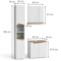 Vicco Badmöbel-Set Weiß Marelle, bestehend aus Bad Spiegelschrank, Waschbeckenunterschrank, Hochschrank - Praktische Aufbewahrung für Badutensilien