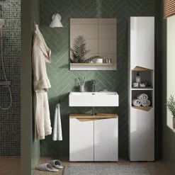 Vicco Badmöbel-Set Weiß Marelle, bestehend aus Bad Spiegelschrank, Waschbeckenunterschrank, Hochschrank - Praktische Aufbewahrung für Badutensilien