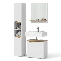 Vicco Badmöbel-Set Weiß Marelle, bestehend aus Bad Spiegelschrank, Waschbeckenunterschrank, Hochschrank - Praktische Aufbewahrung für Badutensilien