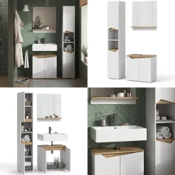 Vicco Badmöbel-Set Weiß Marelle, bestehend aus Bad Spiegelschrank, Waschbeckenunterschrank, Hochschrank - Praktische Aufbewahrung für Badutensilien