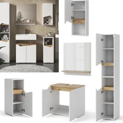 Vicco Badmöbel-Set Weiß Marelle, bestehend aus Bad Spiegelschrank, Midischrank, Hängeschrank, Waschbeckenunterschrank, Hochschrank - Praktische Aufbewahrung für Badutensilien